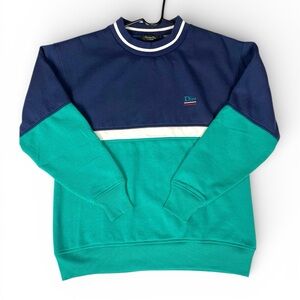 Vintage Christian Dior Men's Navy and Teal Crewneck Sweater Small
